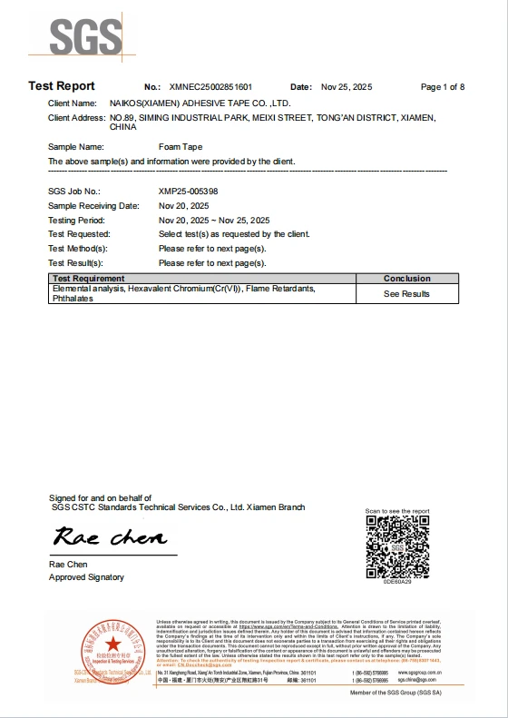 Foam Tape RoHS Test Report Foam Tape RoHS Test Report